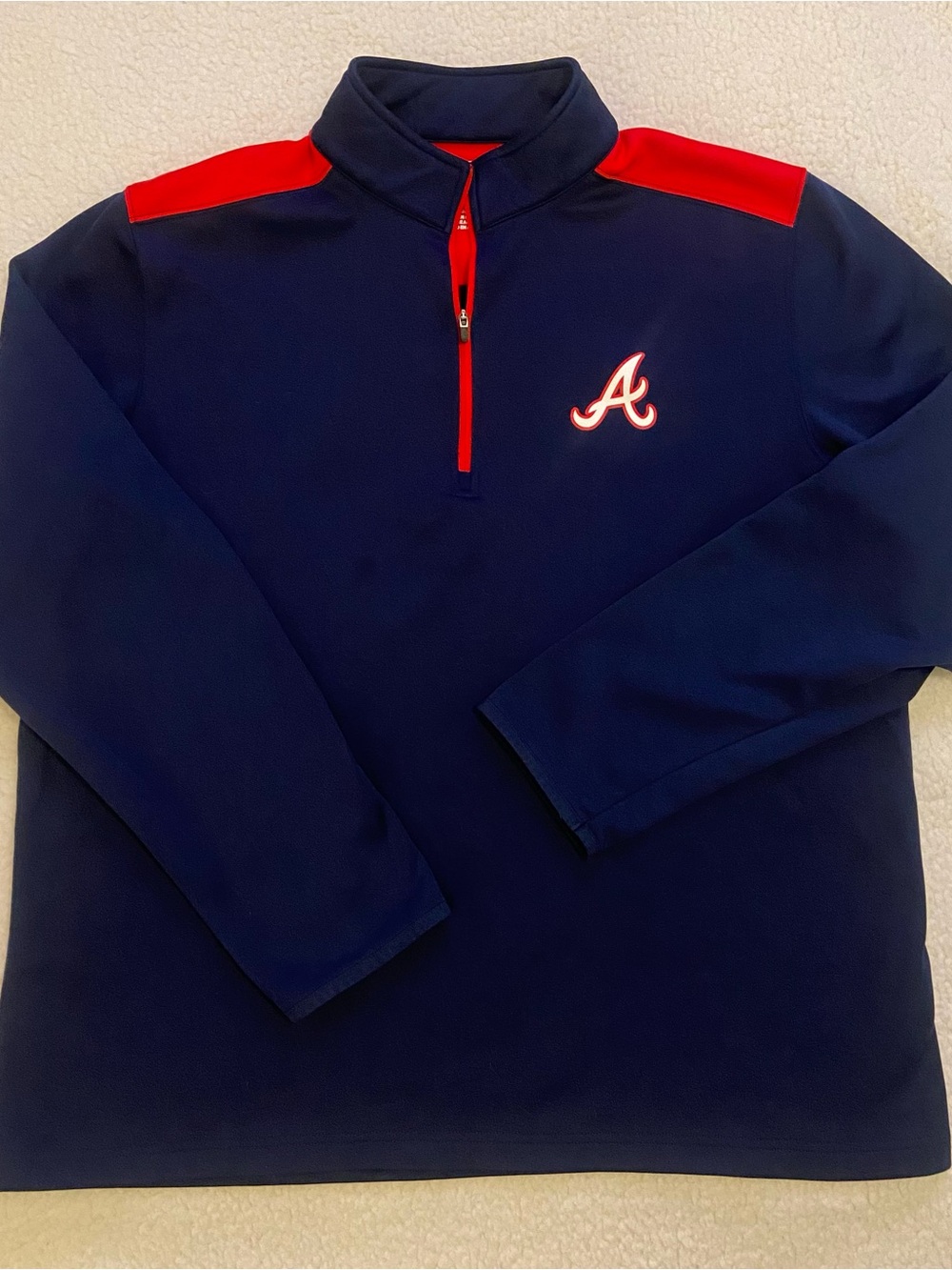 Atlanta Braves Navy & Red Quarter-Zip Pullover Men’s Size XL